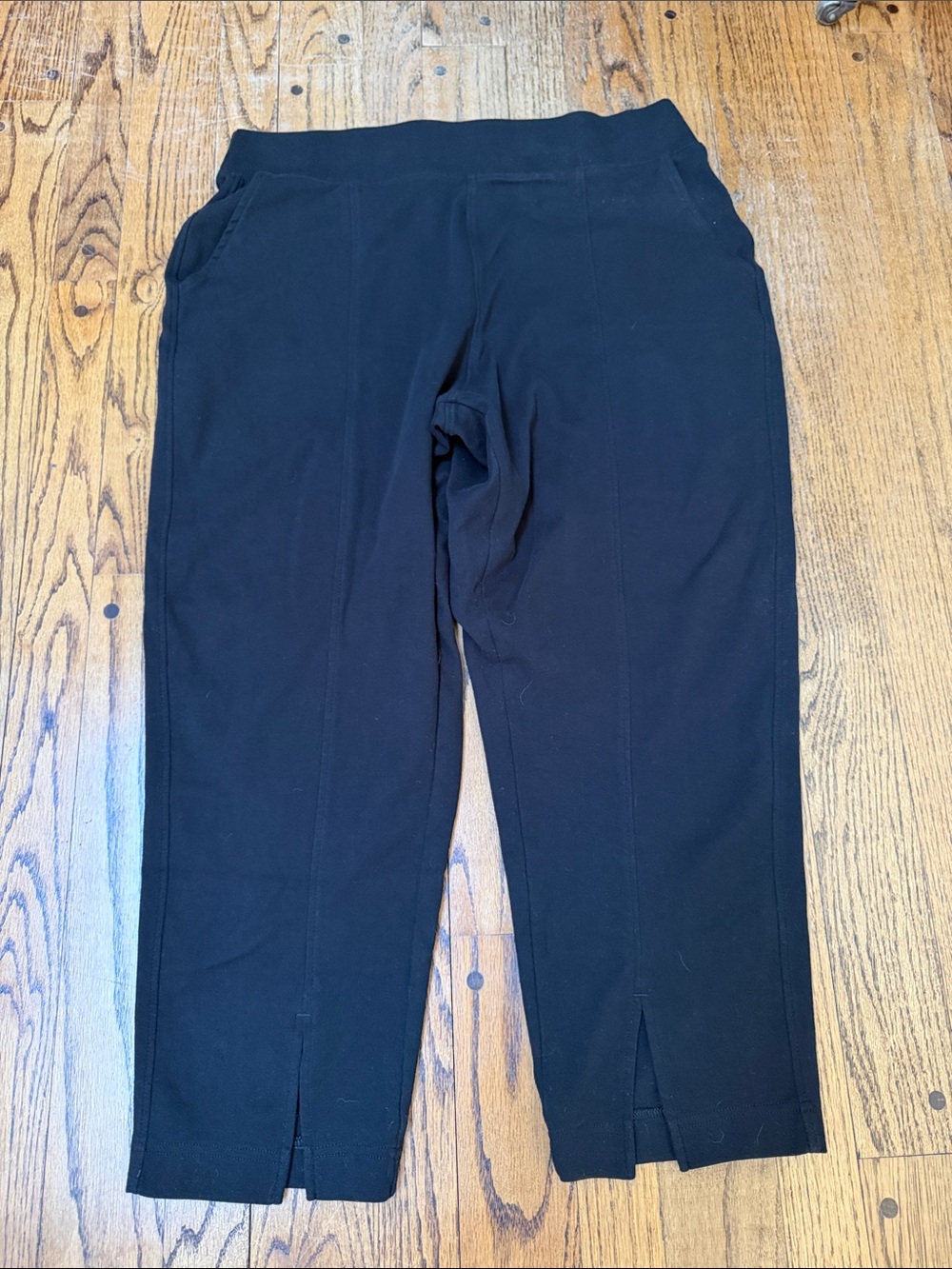 Pact sz XL 100% organic cotton Airplane black track pants front slit travel